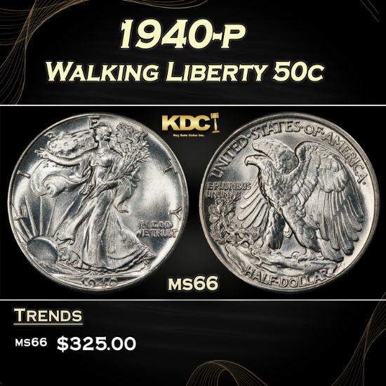 1940-p Walking Liberty Half Dollar 50c Grades ms66