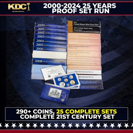 2000-2024 25 Proof Set Run - 292 Coins, 25 Complete Sets Comeplete 21st century Set