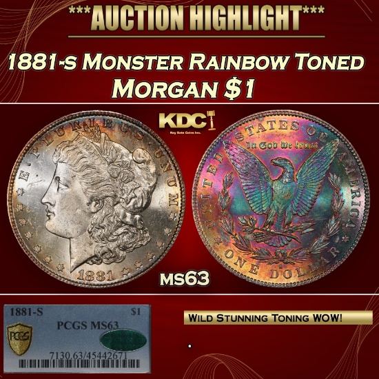 PCGS 1881-s Morgan Dollar Monster Rainbow Toned $1 ms63 PCGS