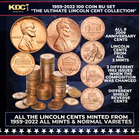 1959-2022 "The ULTIMATE LINCOLN CENT COLLECTION" 100 Coin BU Set