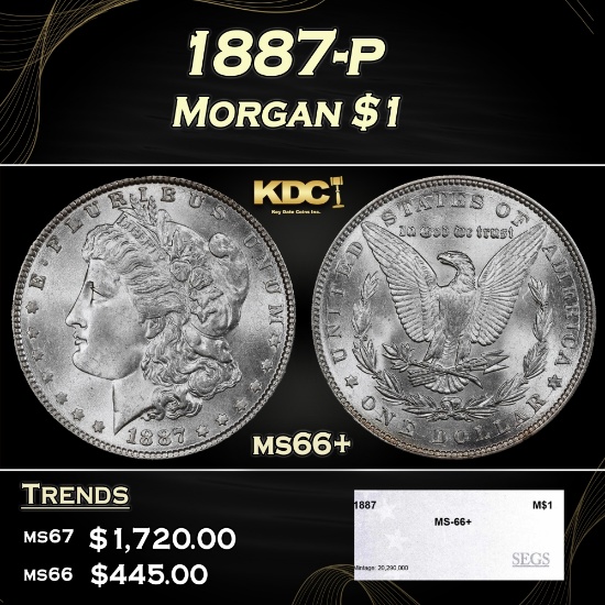 1887-p Morgan Dollar $1 ms66+ SEGS