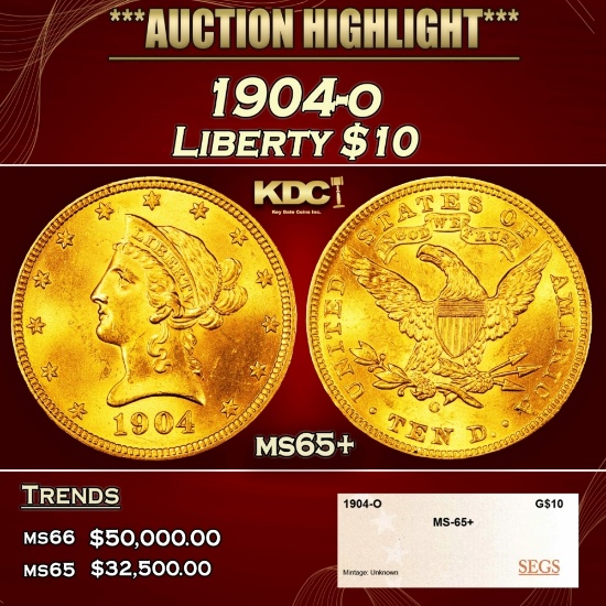 1904-o Gold Liberty Eagle $10 ms65+ SEGS