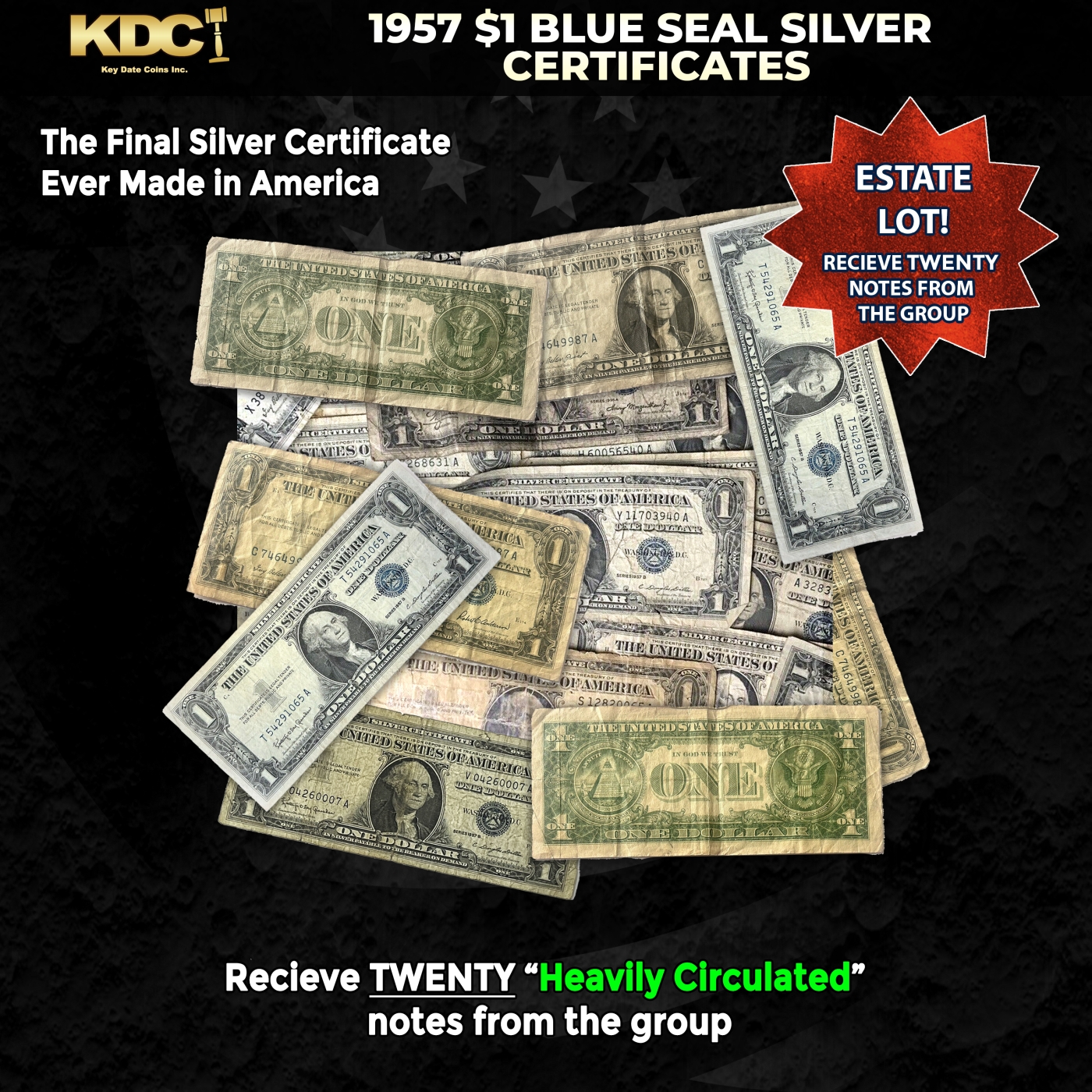 Yourelia様　ありがとうございます！ 20x 1957 $1 Blue Seal Silver Certificates Heavily | Proxibid