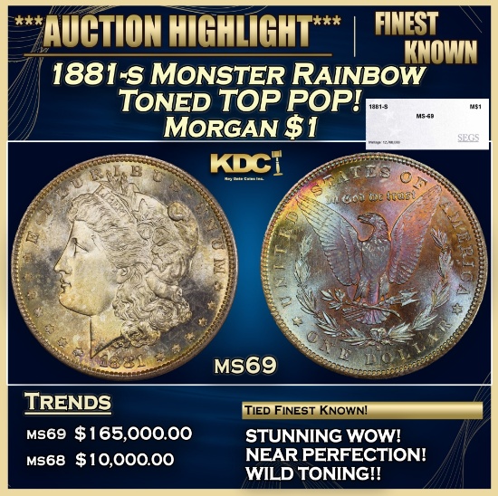 1881-s Morgan Dollar Monster Rainbow Toned TOP POP! $1 ms69 SEGS