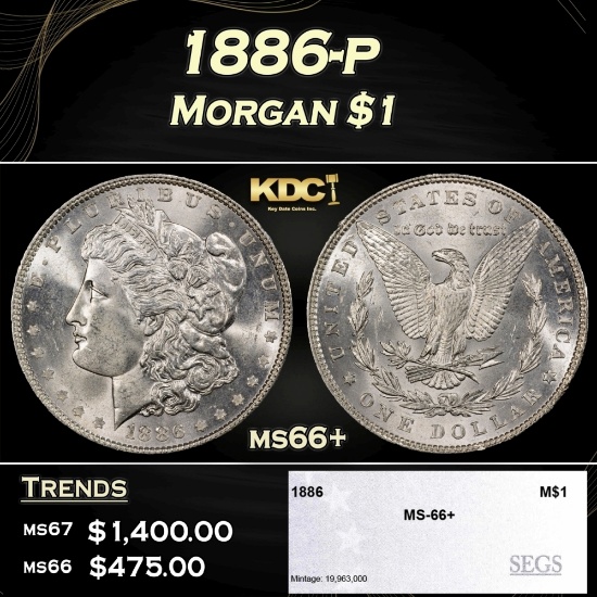 1886-p Morgan Dollar $1 ms66+ SEGS