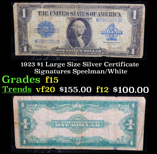 1923 $1 large size Silver Certificate Grades f+ Signatures Speelman/White