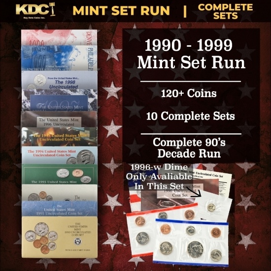1990-1999 Full Decade Mint Set Run - 128 Coins, 10 Complete Sets