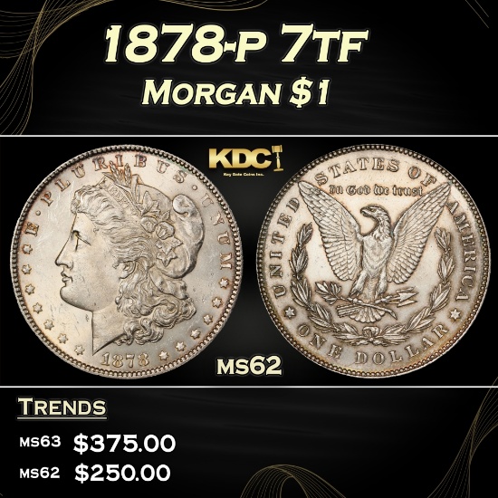 1878-p 7tf Morgan Dollar $1 Grades ms62