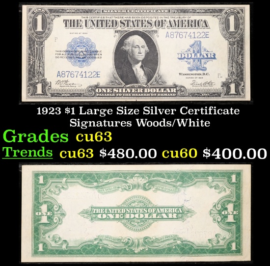 1923 $1 large size Silver Certificate Grades Select CU Signatures Woods/White