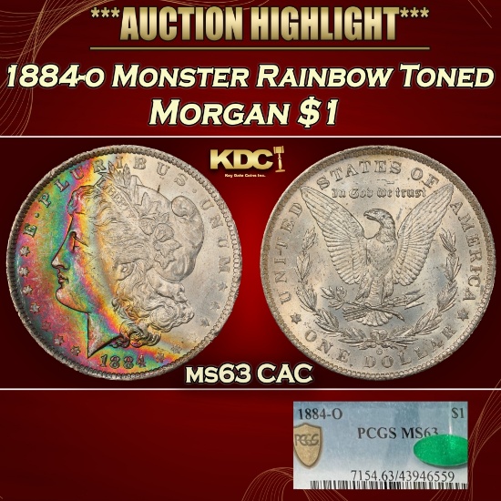 PCGS 1884-o Morgan Dollar Monster Rainbow Toned $1 ms63 CAC PCGS