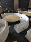 Half Moon White Leather Booths w/ Cocktail Tables