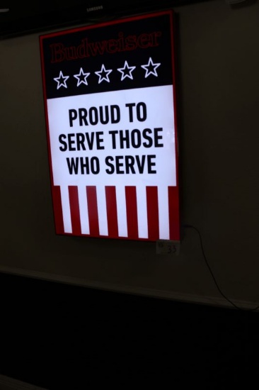 "Budwiser Proud To Serve Those Who Serve" Neon Sign