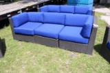 Aluminum Wicker Blue Cushions Outdoor Sofa