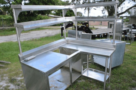 All Stainless 55"x62" Corner Table w/ 2 Double Overshelves