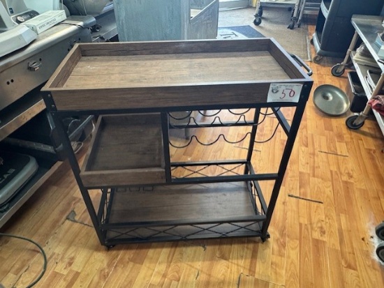 Wooden Wine Cart on Wheels
