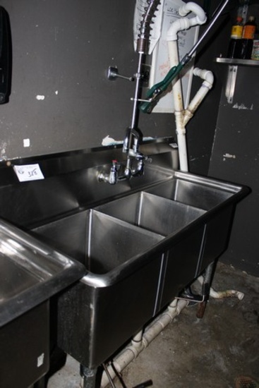 Stainless 50" 3 Compartment Sink with Sprayer