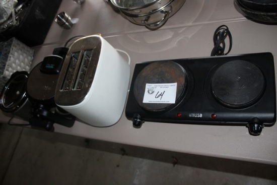Electric 2 Burner, 2 Hole Toaster, Waffle Maker & Small Crock Pot