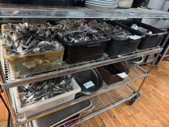 5 Large Bus Tubs of Forks Knives & Spoons