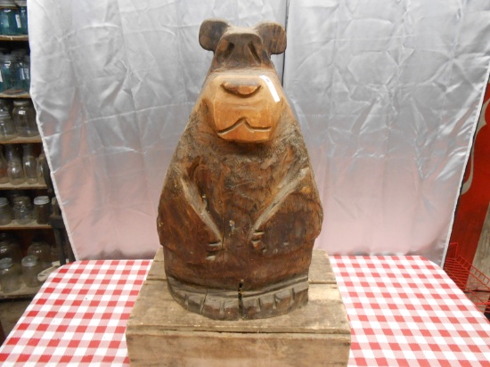 HAND CARVED WOOD BEAR