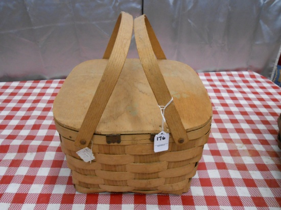 QTY 2) WOODEN PICNIC BASKETS