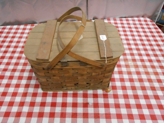 QTY 2) WOODEN PICNIC BASKETS