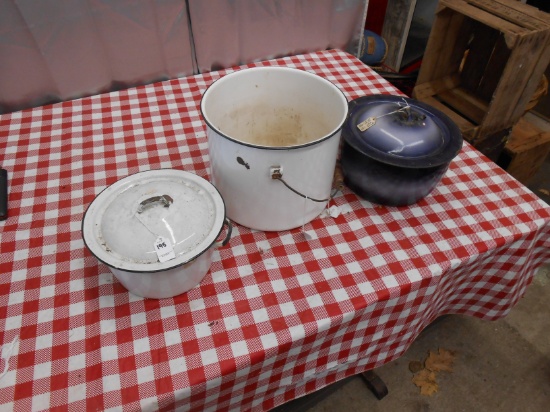 QTY 2) PORCELAIN POTS W/ LIDS QTY 1) PORCELAIN POT W/O LID