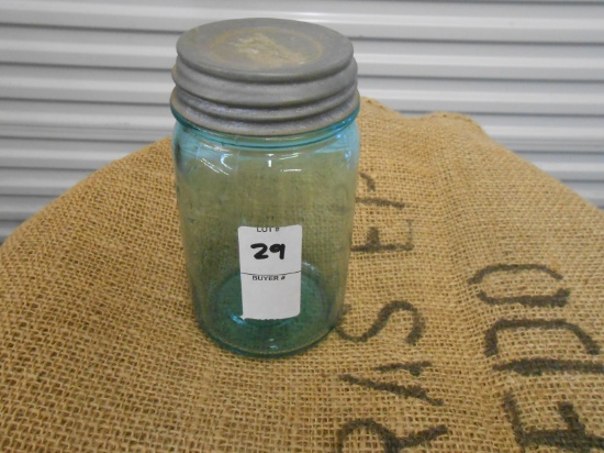 ANTIQUE GREEN PINT MASON JAR W/ ZINC LID