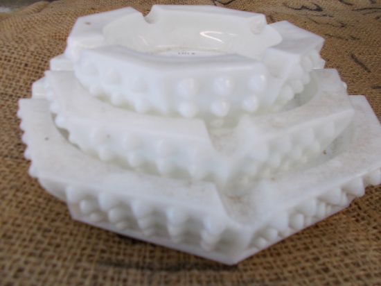 QTY 3) MILK GLASS ASH TRAYS