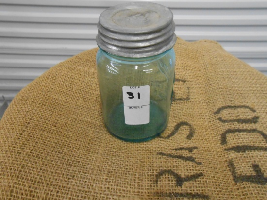 ANTIQUE GREEN PINT MASON JAR W/ ZINC LID