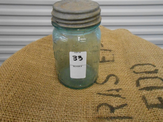 ANTIQUE GREEN PINT MASON JAR W/ ZINC LID