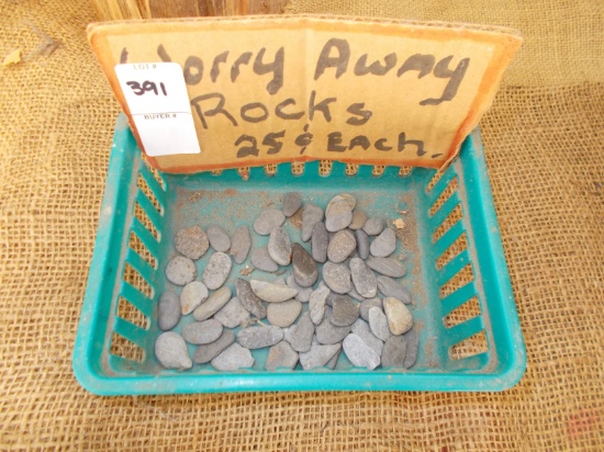 A BASKET OF" WORRY AWAY ROCKS"