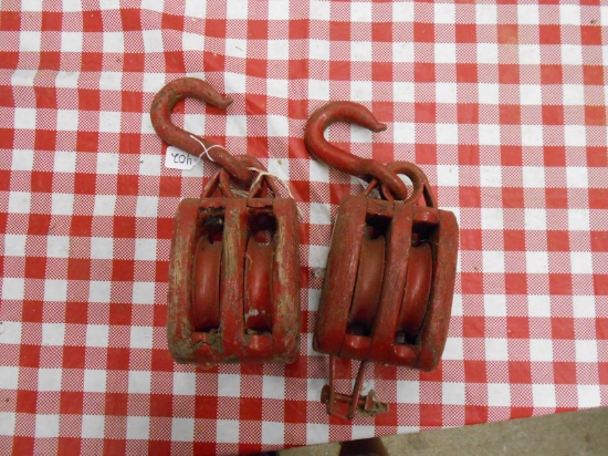 QTY 2) ANTIQUE PULLEYS