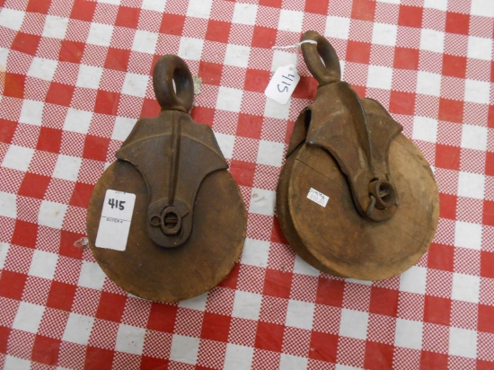 QTY 2) WOODEN PULLEYS