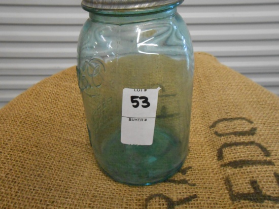 ANTIQUE GREEN QUART MASON JAR W/ ZINC LID