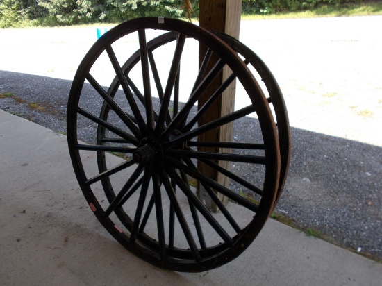QTY 2) AMISH REAR WAGON WHEELS
