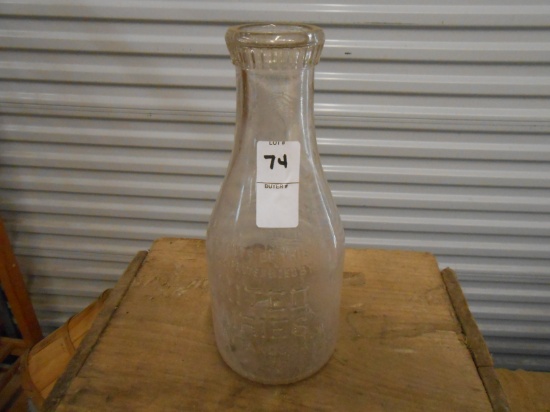QTY 1) UNITED DAIRY GLASS QUART MILK JAR