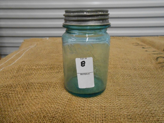 ANTIQUE GREEN PINT MASON JAR W/ ZINC LID