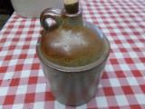 SMALL WHISKEY JUG W/ CORK *CRACK IN HANDLE