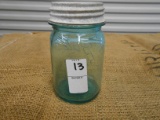 ANTIQUE GREEN PINT MASON JAR W/ ZINC LID