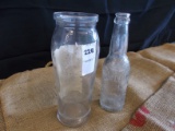 QTY 1) GLASS VASE QTY2) GLASS CARAVAN GINGER ALE BOTTLE