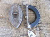 SILVER IRON W/ WOODEN HANDLE IN 2 PIECES