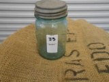 ANTIQUE GREEN PINT MASON JAR W/ ZINC LID