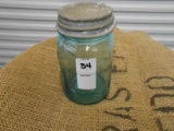 ANTIQUE GREEN PINT MASON JAR W/ ZINC LID