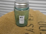 ANTIQUE GREEN PINT MASON JAR W/ ZINC LID