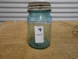 ANTIQUE GREEN PINT MASON JAR W/ ZINC LID