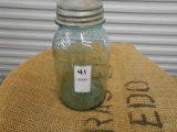 ANTIQUE GREEN QUART MASON JAR W/ ZINC LID
