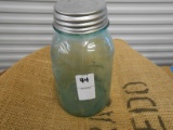 ANTIQUE GREEN QUART MASON JAR W/ ZINC LID