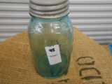 ANTIQUE GREEN QUART MASON JAR W/ ZINC LID