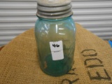 ANTIQUE GREEN QUART MASON JAR W/ ZINC LID