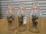 QTY 3) BREWERS DAIRY GLASS QUART MILK JARS